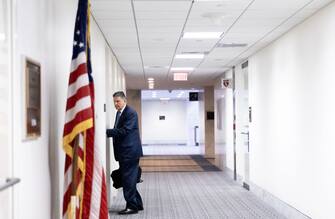 Senator Joe Manchin, a Democrat from West Virginia, arrives at his office in the Hart Senate Office Building in Washington, D.C., U.S., on Monday, Feb. 7, 2022. The House last week passed an expansive bill that would invest tens of billions in the U.S. tech sector, but Republican objections that it's too weak on China threaten what Democrats hoped would be a quick election-year win. Photographer: Julia Nikhinson/Bloomberg via Getty Images