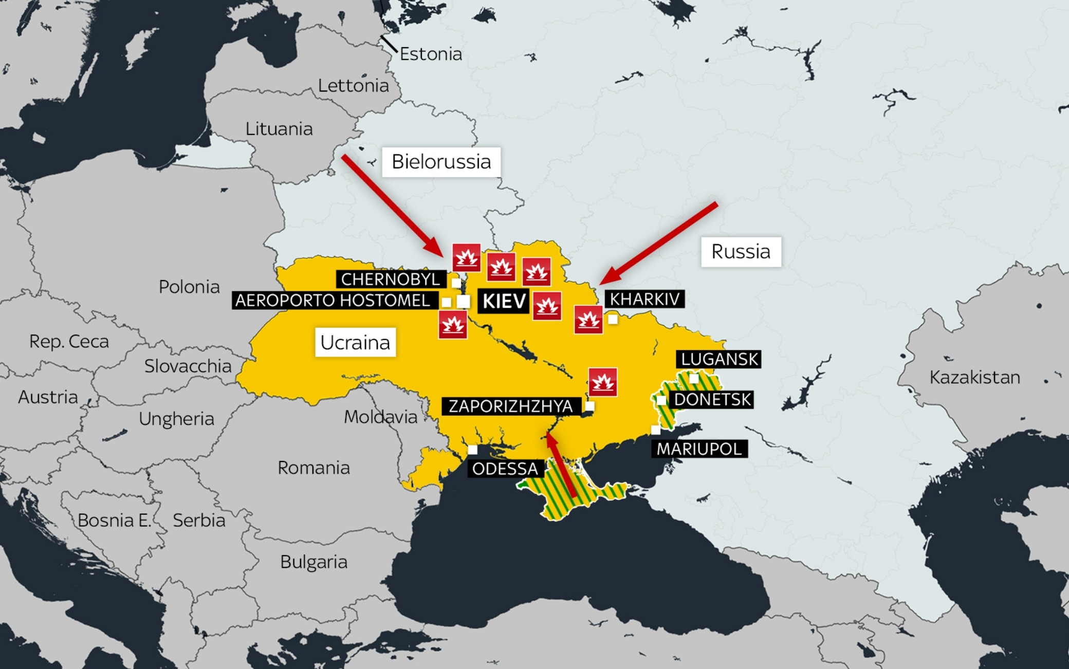 Guerra Russia Ucraina, le mappe dell'attacco e quali sono le città colpite  | Sky TG24