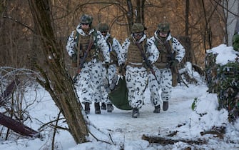 Soldiers of the National Guard Of Ukraine practiced military exercises near Chernobyl, Ukraine.  Preparations continue in Ukraine as Russian military forces mobilize on the Ukrainian border.  (Photo by Michael Nigro / Pacific Press)