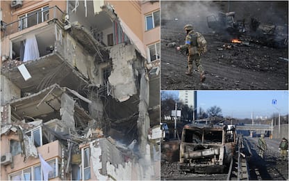 Ucraina, a Kiev edificio residenziale colpito da un missile. FOTO