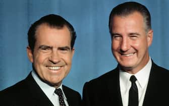 Vice President Spiro Agnew, with President Richard M. Nixon at the White House,  Washington, DC, September 10, 1970, just before departing on a week-long, six-state campaign tour on behalf of the Republican candidates 
File Reference # 1003_759THA