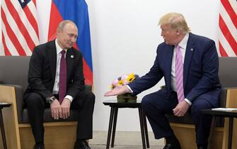 Working visit of Russian President Vladimir Putin to Japan. G20 Summit. Russian President Vladimir Putin (left) and US President Donald Trump (right) during the meeting.
June 28, 2019. Japan, Osaka. Photo credit: Dmitry Azarov/Kommersant/Sipa USA