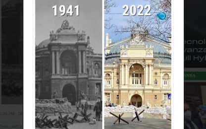 Ucraina, la foto del teatro dell'opera di Odessa nel 1941 e oggi