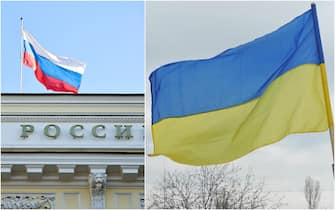 The flag of Russia and that of Ukraine