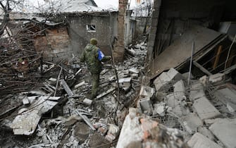 DONETSK, UKRAINE - MARCH 03: A view from a damaged civil settlement after a recent shelling in the separatist-controlled Gladkovka, Donetsk, Ukraine on March 03, 2022. (Photo by Stringer / Anadolu Agency via Getty Images)