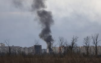 UKRAINE - MARCH 6, 2022: Smoke on the outskirts of Mariupol. On 5 March 2022, Russia's Defence Ministry announced a ceasefire from 10am Moscow time and opened humanitarian corridors for civilians near Mariupol and Volnovakha. Ukraine's authorities expect 200,000 civilians to leave Mariupol and more than 15,000 civilians to leave Volnovakha using the humanitarian corridors. Alexander Ryumin/TASS/Sipa USA