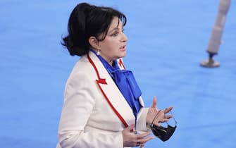 MOSCOW, RUSSIA  FEBRUARY 20, 2022: Irina Viner-Usmanova, chief coach of Russia's national rhythmic gymnastics team, attends the Alina Kabaeva Gazprom Champions Cup, a Moscow leg of the 2022 Rhythmic Gymnastics Grand Prix, at the Irina Viner-Usmanova Rhythmic Gymnastics Centre in Luzhniki. Mikhail Japaridze/TASS (Photo by Mikhail Japaridze\TASS via Getty Images)