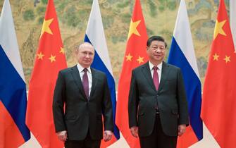 BEIJING, CHINA - FEBRUARY 4, 2022: Russia's President Vladimir Putin (L) and his Chinese counterpart Xi Jinping pose during a meeting.  Alexei Druzhinin / Russian Presidential Press and Information Office / TASS / Sipa USA