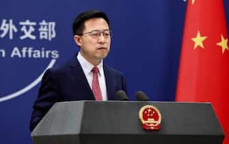 BEIJING, CHINA - DECEMBER 20: Chinese Foreign Ministry spokesman Zhao Lijian attends a news conference on December 20, 2021 in Beijing, China. (Photo by VCG/VCG via Getty Images)