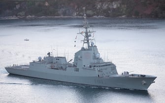 FERROL, A CORUÑA GALICIA, SPAIN - JANUARY 22: The frigate 'Blas de Lezo' sails from Ferrol to join NATO's permanent grouping number 2 in the Black Sea, on 22 January, 2022 in Ferrol, A Coruña, Galicia, Spain. The ship has brought forward its departure by three weeks due to the crisis in Ukraine. The frigate features the Aegis combat system, a comprehensive naval weapon system developed in the United States. (Photo By Jose Diaz/Europa Press via Getty Images)