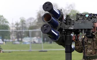 A member of the Royal Artillery aims the Starstreak High Velocity Missile System, part of the ground based air defence systems that may be deployed during the Olympics, at Blackheath, London, ahead of a training exercise designed to test military procedures prior to the Olympic period.   (Photo by Lewis Whyld/PA Images via Getty Images)