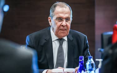ANTALYA, TURKEY - MARCH 10, 2022: Russia's Minister of Foreign Affairs Sergei Lavrov is seen during a meeting with Venezuela's Vice President Rodriguez on the sidelines of Turkish-Russian-Ukrainian talks at the Belek Regnum Carya Hotel. Tension began to escalate in Donbass on 17 February, with the Donetsk People's Republic and Lugansk People's Republic reporting the most intense shellfire in months. On 24 February, Russia's President Putin announced his decision to launch a special military operation after considering requests from the leaders of the Donetsk People's Republic and Lugansk People's Republic. Russian Ministry of Foreign Affairs/TASS/Sipa USA