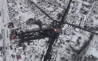 - Sumy, Ukraine -20220311-

VIDEO AVAILABLE: CONTACT INFO@COVERMG.COM

This drone footage was taken by the 93rd Mechanized Brigade of the Ukrainian Army. They claim it shows Russian forces firing multiple launch rocket systems (MLRS) from a position located amid residential houses in Trostâncí in the Sumy region in the East of the country.
Criticising the tactic, which discourages returning fire that may cause civilian casualties, after publishing the footage Ukrainian forces wrote on Facebook on Friday (11March22) that it constituted "materials for the Hague" - the International Criminal Court where war crimes are tried.

-PICTURED: General View (Drone Footage Shows Russian Forces Firing From Residential Areas)
-PHOTO by: Ukrainian Ground Forces/Cover Images/INSTARimages.com
-51270019.jpg

This is an editorial, rights-managed image. Please contact Instar Images LLC for licensing fee and rights information at sales@instarimages.com or call +1 212 414 0207 This image may not be published in any way that is, or might be deemed to be, defamatory, libelous, pornographic, or obscene. Please consult our sales department for any clarification needed prior to publication and use. Instar Images LLC reserves the right to pursue unauthorized users of this material. If you are in violation of our intellectual property rights or copyright you may be liable for damages, loss of income, any profits you derive from the unauthorized use of this material and, where appropriate, the cost of collection and/or any statutory damages awarded