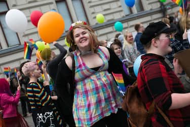 People participate in the 2018 Pirkanmaa Pride Parade, organized by the Finnish LGBTI rights organization Seta, in the city of Tampere, Finland on June 9, 2018. (Photo by Tiago Mazza Chiaravalloti/NurPhoto via Getty Images)