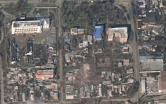 RUSSIANS INVADE UKRAINE - MARCH 9, 2022:02 Maxar satellite imagery of buildings and homes AFTER invasion Mariupol, Ukraine.  9mar2022_wv3.  Please use: Satellite image (c) 2022 Maxar Technologies.