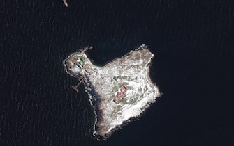 RUSSIANS INVADE UKRAINE - MARCH 13, 2022:08 Maxar satellite image of Snake Island AFTER invasion.  13march2022_wv2.  Please use: Satellite image (c) 2022 Maxar Technologies.