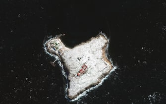 RUSSIANS INVADE UKRAINE -- FEBRUARY 13, 2021:  07 Maxar satellite image of Snake Island BEFORE invasion.  13feb2021_wv2.   Please use: Satellite image (c) 2022 Maxar Technologies.