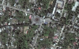 RUSSIANS INVADE UKRAINE -- JULY 18, 2021:  05 Maxar satellite imagery of homes and buildings before invasion in Sumy, Ukraine.  18july2021_wv2.  Please use: Satellite image (c) 2022 Maxar Technologies.  Before/after comparison of damaged homes and buildings (Location: 47.611, 37.488)