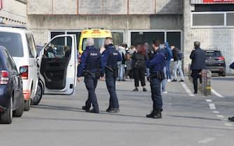 People in front of sport hall, transformed into a crisis center with help for victims and relatives, near the site where a car ran into a group of carnivalists in Strepy-Bracquegnies, near La Louviere (Hainaut), Sunday 20 March 2022. Four people were killed as a result. Twelve people were also seriously injured and about twenty slightly injured. The contingency plan has been announced. 
BELGA PHOTO NICOLAS MAETERLINCK (Photo by NICOLAS MAETERLINCK/Belga/Sipa USA)