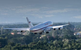 GENEVA, SWITZERLAND - JUNE 16: The presidential Ilyushin Il-96, believed to be carrying Russian president Vladimir Putin, takes off from Geneva Airport Cointrin following the US - Russia summit with US President Joe Biden, on June 16, 2021 in Geneva, Switzerland. (Photo by Alessandro della Valle - Pool/Keystone via Getty Images)