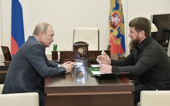 Head of the Chechen Republic Ramzan Kadyrov (R) speaks with Russian President Vladimir Putin at the Novo-Ogaryovo state residence outside Moscow, on August 31, 2019. (Photo by Alexey NIKOLSKY / Sputnik / AFP) (Photo by ALEXEY NIKOLSKY/Sputnik/AFP via Getty Images)