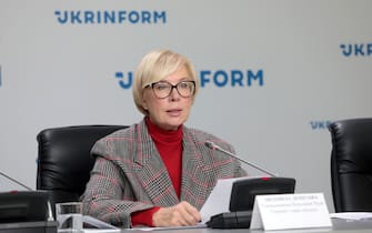 KYIV, UKRAINE - NOVEMBER 4, 2020 - Ukrainian Parliament Commissioner for Human Rights Liudmyla Denisova holds a briefing to speak on her visit to Georgia to monitor the observance of the right to medical care and the conditions of detention of Ukrainian citizen, head of the Executive Committee of the National Reforms Council of Ukraine Mikheil Saakashvili, Kyiv, capital of Ukraine. (Photo credit should read Hennadii Minchenko / Ukrinform/Future Publishing via Getty Images)
