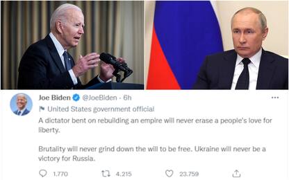Guerra Russia-Ucraina, Biden su Twitter definisce Putin “un dittatore”