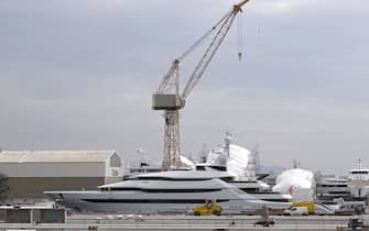 A picture taken on March 3, 2022 in a shipyard of La Ciotat, near Marseille, southern France, shows a yacht, Amore Vero, owned by a company linked to Igor Sechin, chief executive of Russian energy giant Rosneft. - The French government on March 3 said it had seized in La Ciotat a superyacht owned by a company linked to Igor Sechin, chief executive of Russian energy giant Rosneft and close confidant of the Russian President. (Photo by NICOLAS TUCAT / AFP) (Photo by NICOLAS TUCAT/AFP via Getty Images)