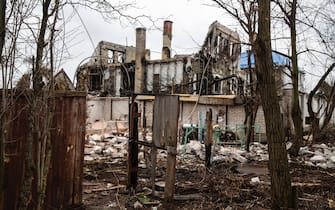 MOSHCHHON, UKRAINE-MARCH 30: Damaged homes in the war torn village of Moshchhon, Ukraine on March 30,2022.(Photo by Heidi Levine/Sipa Press).