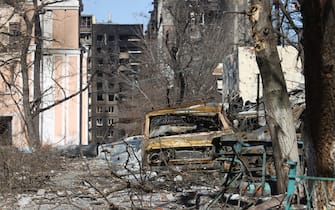 MARIUPOL, UKRAINE - MARCH 28, 2022: A view of damaged buildings.  The Russian Armed Forces conduct a special military operation in Ukraine.  Mikhail Tereshchenko / TASS / Sipa USA