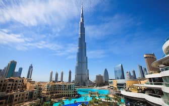 Cityscape with Burj Khalifa, the tallest man made structure in the World at 828 metres, Downtown Dubai, Dubai, United Arab Emirates