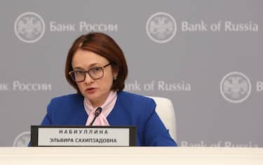 Elvira Nabiullina, governor of Russia's central bank, speaks during a news conference following an interest rate announcement in Moscow, Russia, on Friday, June 15, 2018. Russia extended its pause in monetary easing after a rout deepened across emerging-market currencies, with the central bank warning its shift to looser policy needs to be slower after fiscal plans unveiled by the government. Photographer: Andrey Rudakov/Bloomberg