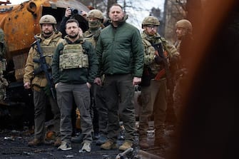 Ukrainian President Volodymyr Zelensky visits the city of Bucha, 04 April 2022. '' With my own eyes I saw Bucha, Irpin, Stoyanka after the occupation.  We will do our best to bring them back to life as soon as possible '', writes Zelensky on his Telegram channel TELEGRAM ZELENSKY +++ ATTENTION, THE PHOTO CANNOT BE PUBLISHED OR REPRODUCED WITHOUT THE AUTHORIZATION OF THE SOURCE OF ORIGIN WHICH IS REFERRED TO +++ +++ NO SALES;  NO ARCHIVE;  EDITORIAL USE ONLY +++