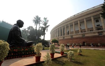 Mahatma Gandhi statue seen at the Parliament House during the opening of the budget session 2022.
Prime Minister Narendra Modi said that the Budget 2022 will showcase India’s economic growth to the world. (Photo by Naveen Sharma / SOPA Images/Sipa USA)