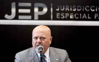 International Criminal Court Prosecutor Karim Khan delivers a statement at the Special Peace Jurisdiction offices in Bogota, October 27, 2021. - Khan backed the efforts of the Special Peace Jurisdiction on achieving justice. (Photo by DANIEL MUNOZ / AFP) (Photo by DANIEL MUNOZ/AFP via Getty Images)