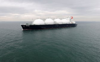 The liquefied natural gas (LNG) tanker Sohshu Maru approaches Jera Co.'s Futtsu Thermal Power Station, unseen, in Futtsu, Chiba Prefecture, Japan, on Friday, Dec. 17, 2021. North Asia spot LNG prices hovered near $40/mmbtu, with buyers in the region satisfied by inventory levels heading into winter, while European prices traded at a premium to Asian values for a third day. Photographer: Kiyoshi Ota/Bloomberg