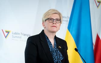 Lithuanian Prime Minister Ingrida Simonyte during the Lublin Triangle (Ukraine, Poland, Lithuania) Summit at Royal Castle in Warsaw, Poland, on March 14, 2022. (Photo by Mateusz Wlodarczyk / NurPhoto via Getty Images)