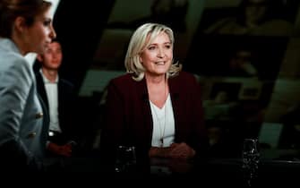 Far-right Rassemblement National (RN) party Member of Parliament and presidential candidate Marine Le Pen takes part in the politics show "Elysee 2022" on French TV channel France 2, in Saint-Denis, outside Paris, on March 31, 2022. French voters head to the polls in April 2022, for a presidential election. Photo by Christophe Michel/ABACAPRESS.COM