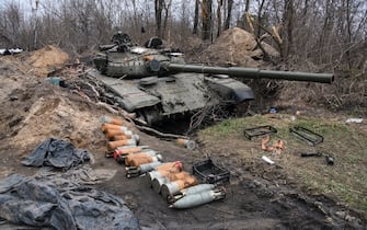Thrown by Russian army tank near the recaptured by the Ukrainian army Borodyanka city near Kyiv, Ukraine, 05 April 2022 (Photo by Maxym Marusenko/NurPhoto via Getty Images)