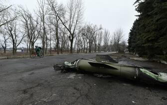DONETSK, UKRAINE - FEBRUARY 26: ''Tochka-U" missile is seen after shellings allegedly targeted Kirovsky district of Donetsk region under the control of pro-Russian separatists, Ukraine on February 26, 2022. (Photo by Stringer/Anadolu Agency via Getty Images)