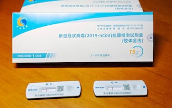 SHANGHAI, CHINA - APRIL 9, 2022 - A view of 2019- nCOV Antigen on 9 April 2022 in Shanghai, China. On April 9, an 2019- nCOV Antigen self test will be carried out in residential communities (natural villages, units and places) throughout the city. If the results are abnormal, the neighborhood committees should be contacted in time for nucleic acid test. (Photo by Costfoto/Sipa USA)