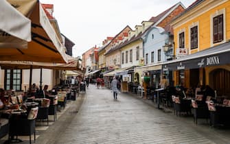 Restaurants and cafes in the old town in Zagreb, Croatia on September 16, 2021. (Photo by Beata Zawrzel/NurPhoto)