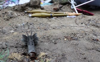 MARIUPOL, UKRAINE - APRIL 13: Remaining of ammunitions are seen in the Ukrainian city of Mariupol under the control of Russian military and pro-Russian separatists, on April 13, 2022. (Photo by Leon Klein/Anadolu Agency via Getty Images)