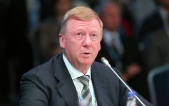 Anatoly Chubais, chief executive officer of OAO Rusnano, speaks during a session at the St. Petersburg International Economic Forum (SPIEF) in Saint Petersburg, Russia, on Thursday, June 18, 2015. SPIEF is an annual international conference dedicated to economic and business issues which takes place at the Lenexpo exhibition center June 18-20. Photographer: Andrey Rudakov/Bloomberg via Getty Images 