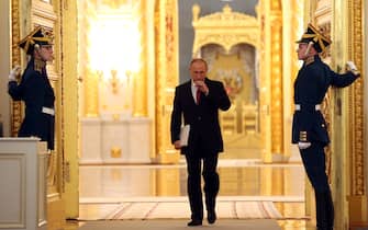 RUSSIA, MOSCOW - DECEMBER, 1 (RUSSIA OUT) Russian President Vladimir Putin enters the hall to deliver his annual speech to the Federal Assembly at Grand Kremlin Palace, in Moscow, Russia,  December, 1, 2016.  (Photo by Mikhail Svetlov/Getty Images)