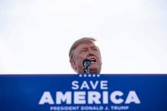 DELAWARE, OH - APRIL 23: Former U.S. President Donald Trump speaks during a rally hosted by the former president at the Delaware County Fairgrounds on April 23, 2022 in Delaware, Ohio. Last week, Trump announced his endorsement of J.D. Vance in the Ohio Republican Senate primary. (Photo by Drew Angerer/Getty Images)