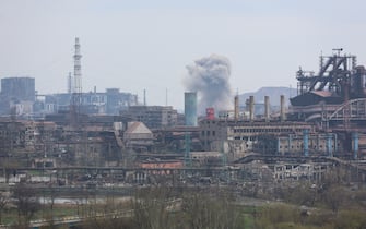 DONETSK REGION, UKRAINE - APRIL 22, 2022: A view of the Azovstal iron and steel works in the city of Mariupol. The Russian Armed Forces are carrying out a special military operation in Ukraine in response to requests from the leaders of the Donetsk People's Republic and the Lugansk People's Republic. Valentin Sprinchak/TASS/Sipa USA