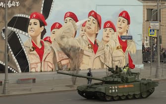 April 28, 2022, Moscow, Russia: Military equipment that will take part in the parade is moving along the streets of Moscow to the Red Square area to participate in the rehearsal of the military parade in honor of Victory Day on Red Square in Moscow, Russia, Monday, April 28, 2022. The parade will take place on Red Square in Moscow 9 May in honor of the 77th anniversary of the Victory in the Great Patriotic War. (Credit Image: © Victor Berezkin/ZUMA Press Wire Service)