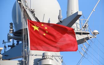 SAINT-PETERSBURG, RUSSIA - JULY 27: Chinese flag is seen on board of China's missile destroyer Hefei arrives at St Petersburg to take part in a ship parade marking Russian Navy Day in St. Petersburg, Russia, 27 July 2017. (Photo by Sergey Mihailicenko/Anadolu Agency/Getty Images)