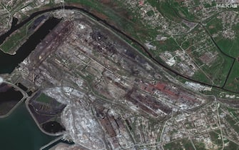 RUSSIANS INVADE UKRAINE - APRIL 29, 2022: Maxar satellite imagery large overview of the Azovstal Steel Plant in Mariupol, Ukraine.  Sequence - 1 of 12 images.  20apr2022_WV3.  Please use: Satellite image (c) 2022 Maxar Technologies.